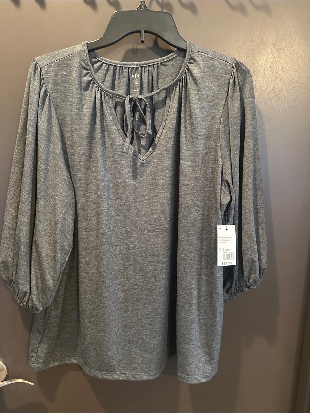 NWT Apt. 9 Grey Tie Front Top
